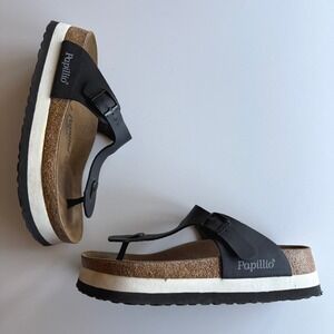 Birkenstock Papillon EUC‎ Vegan Gizeh Platform Black White Sandal EU 40 Us 9 9.5